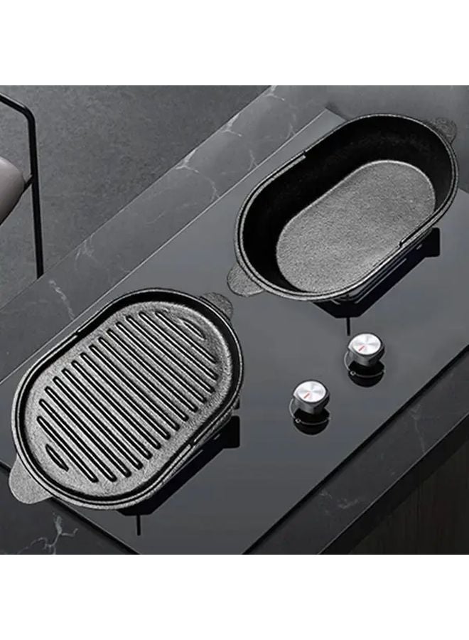 Black Cast Iron Reversible Grill Pan 11X6 3in Oval Griddle For Indoor Outdoor Cooking - Image 4